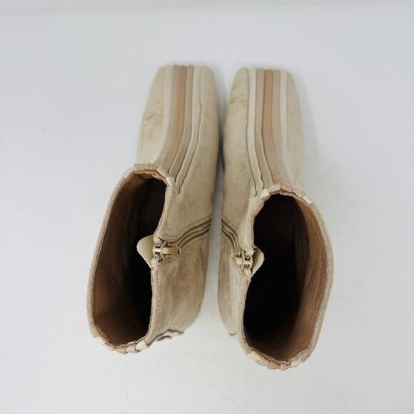 effrey Campbell Peace Out Square Toe Booties Size 8.5 Beige Suede Block Heel - Picture 8 of 15